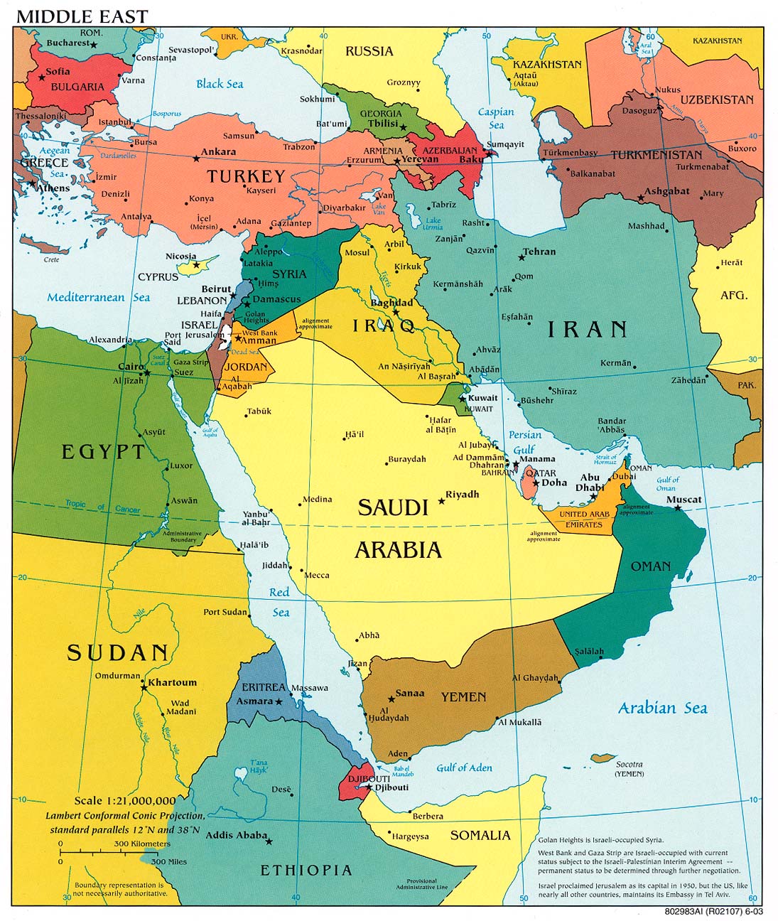 Map of the Middle East includes Israel, Syria, Jordan, Lebanon, Iraq, Iran, Egypt